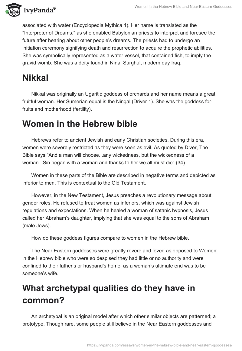 Women in the Hebrew Bible and Near Eastern Goddesses. Page 3