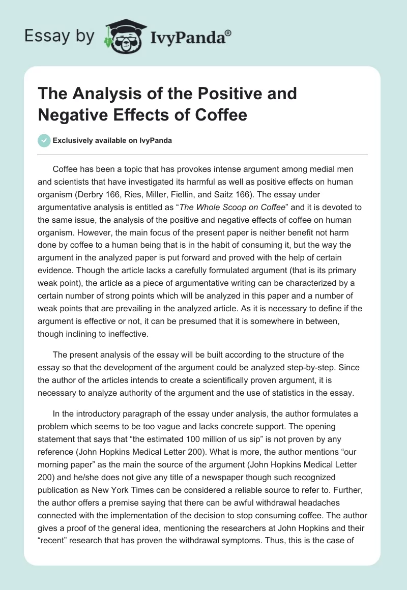 The Analysis of the Positive and Negative Effects of Coffee. Page 1