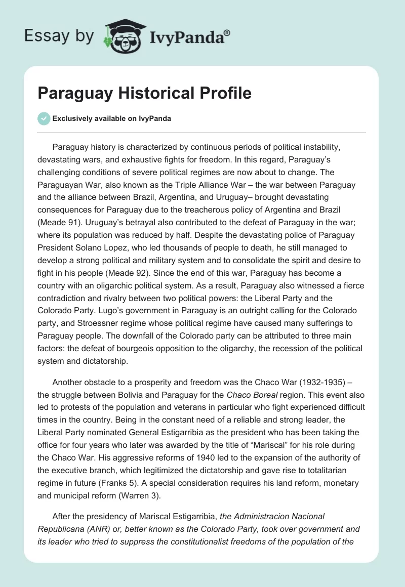 Paraguay Historical Profile. Page 1