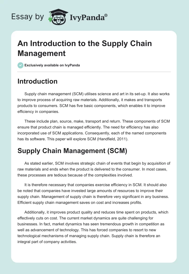 An Introduction to the Supply Chain Management. Page 1
