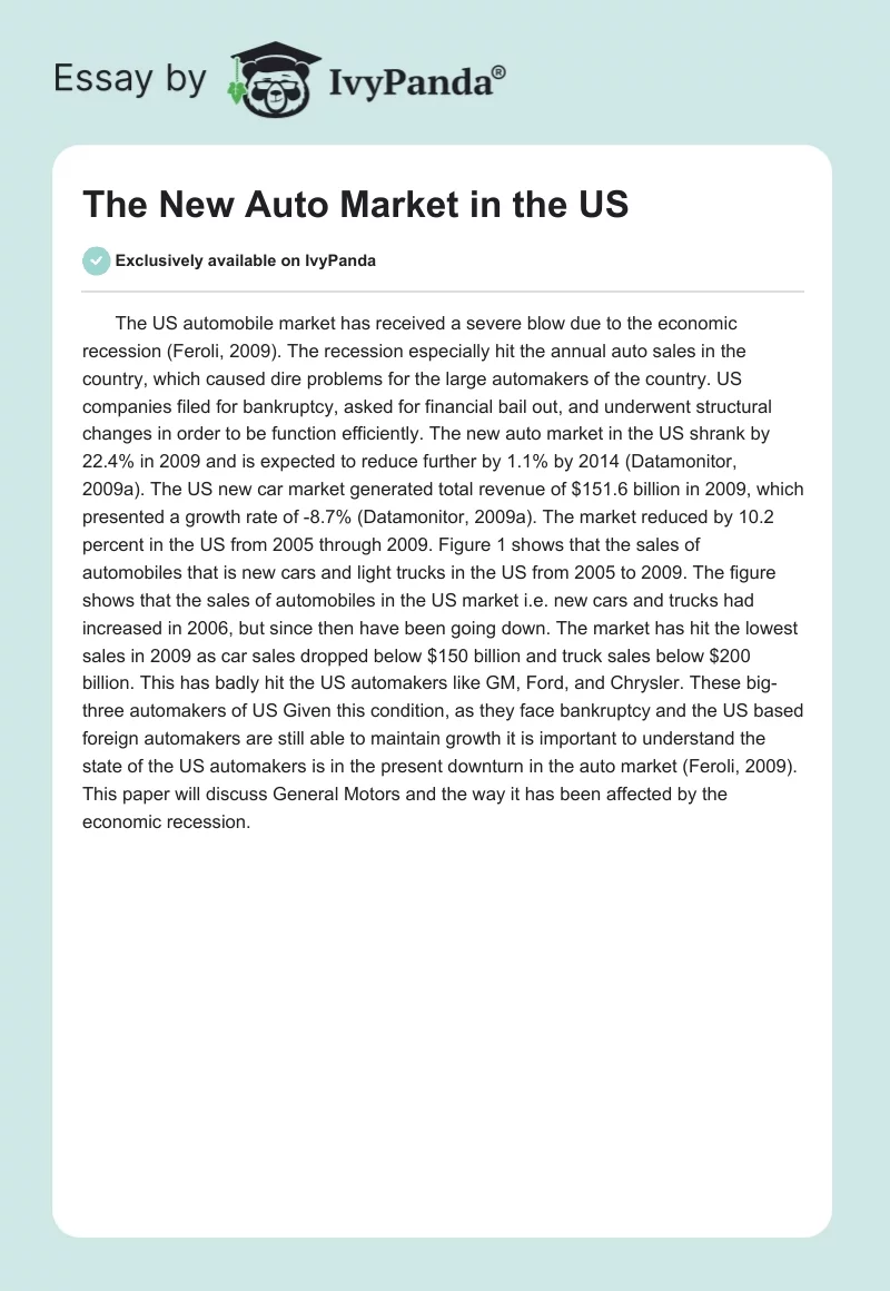 The New Auto Market in the US. Page 1
