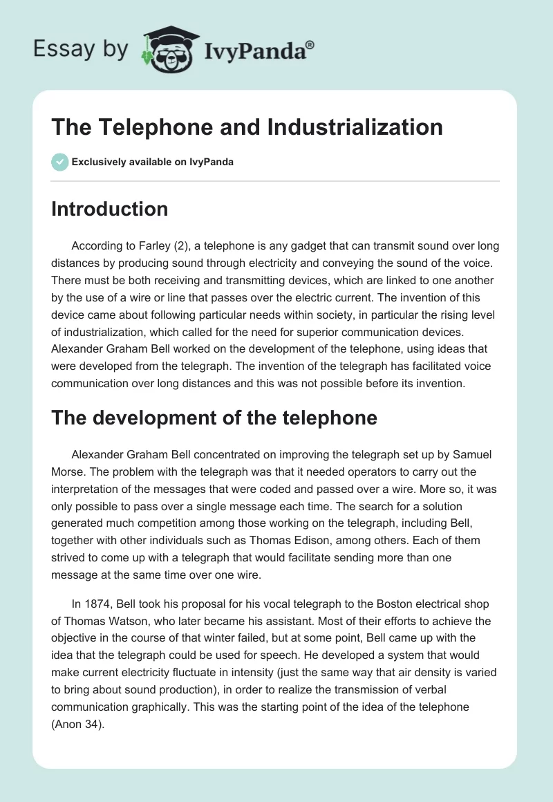 The Telephone and Industrialization. Page 1