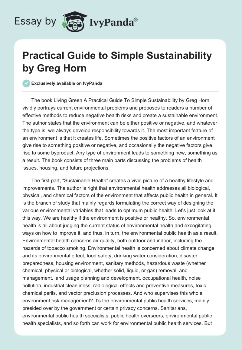 Practical Guide to Simple Sustainability by Greg Horn. Page 1