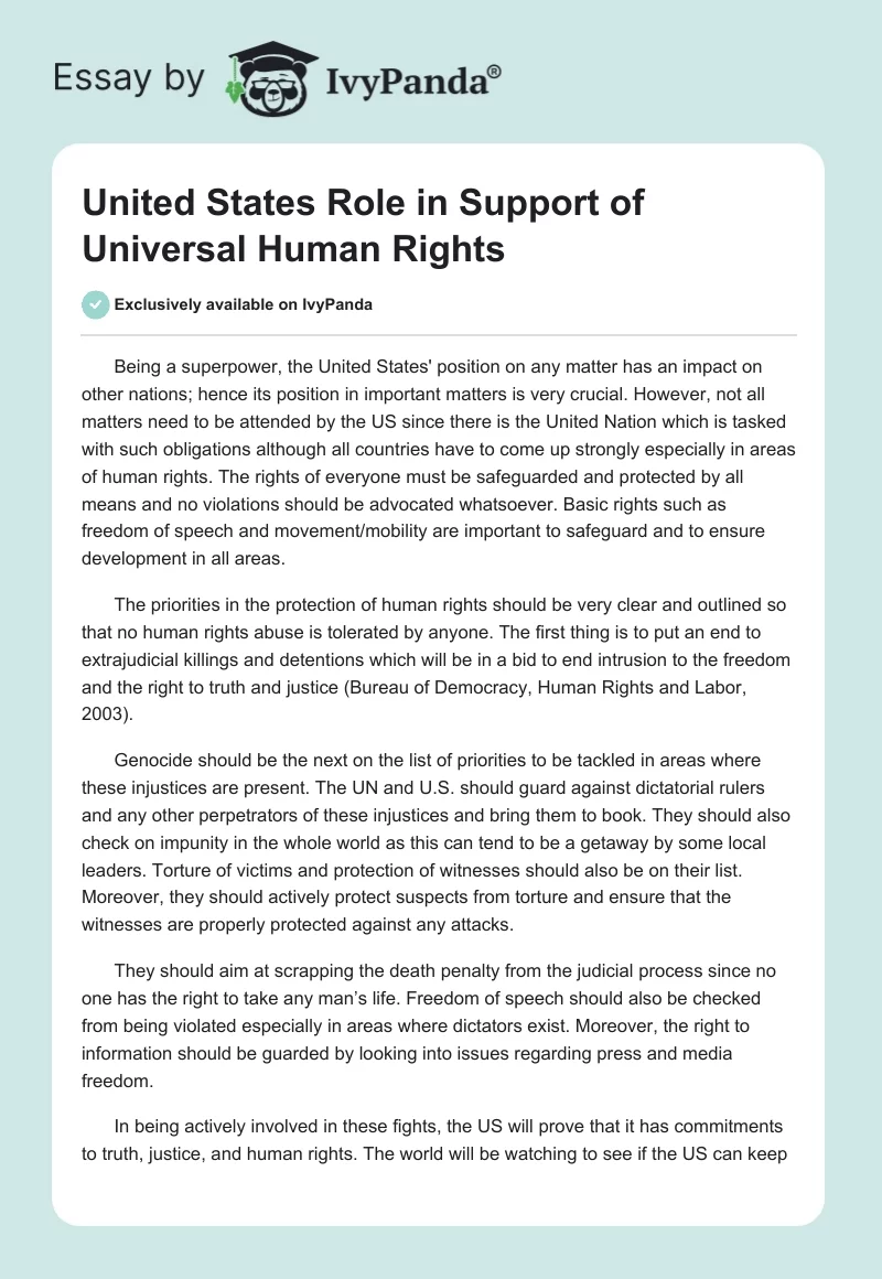 United States Role in Support of Universal Human Rights. Page 1