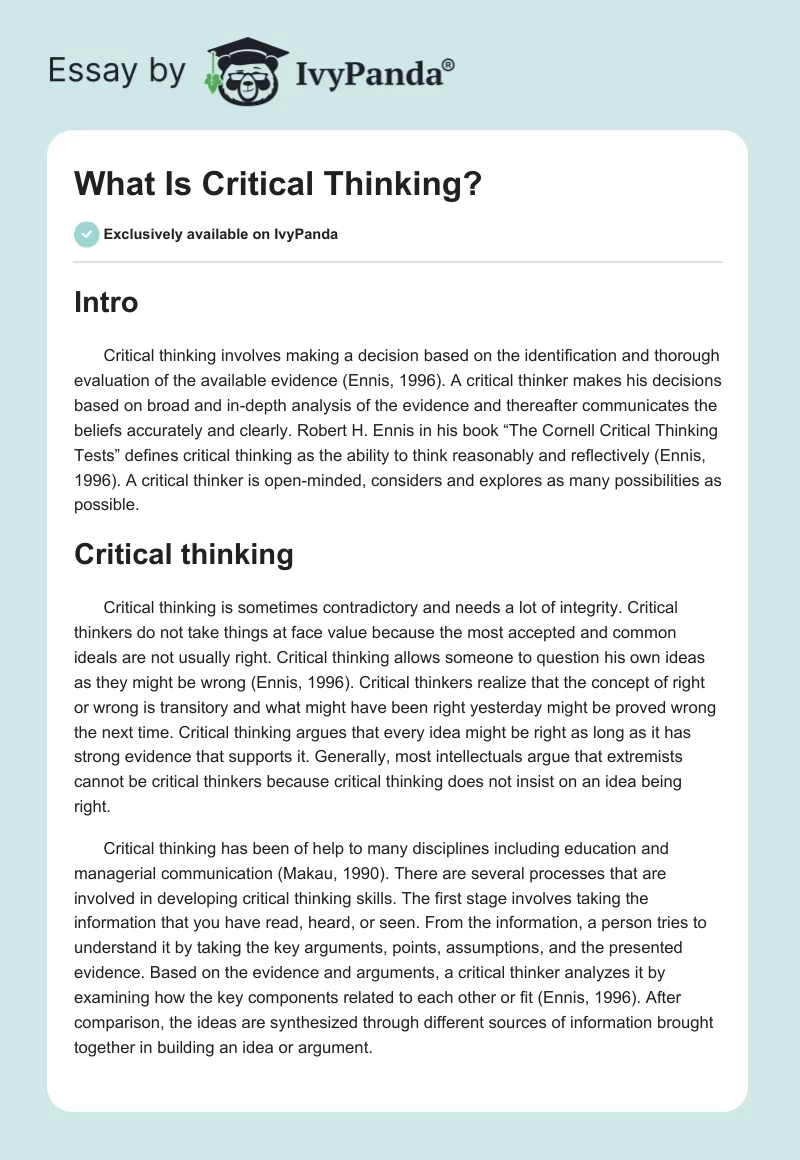 What Is Critical Thinking?. Page 1