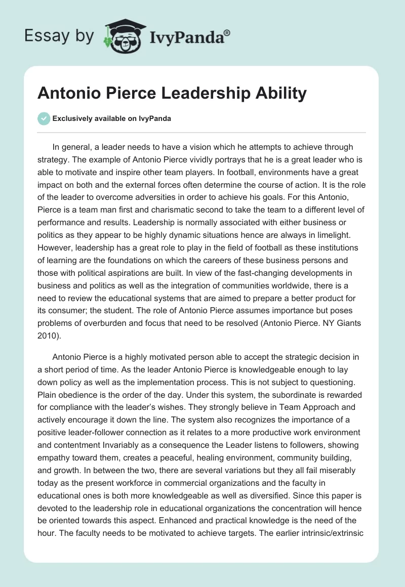 Antonio Pierce Leadership Ability. Page 1