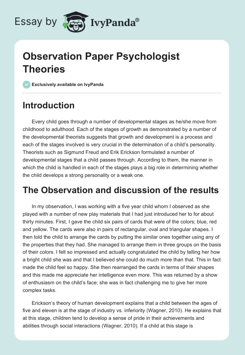 Observation Paper Psychologist Theories. Page 1