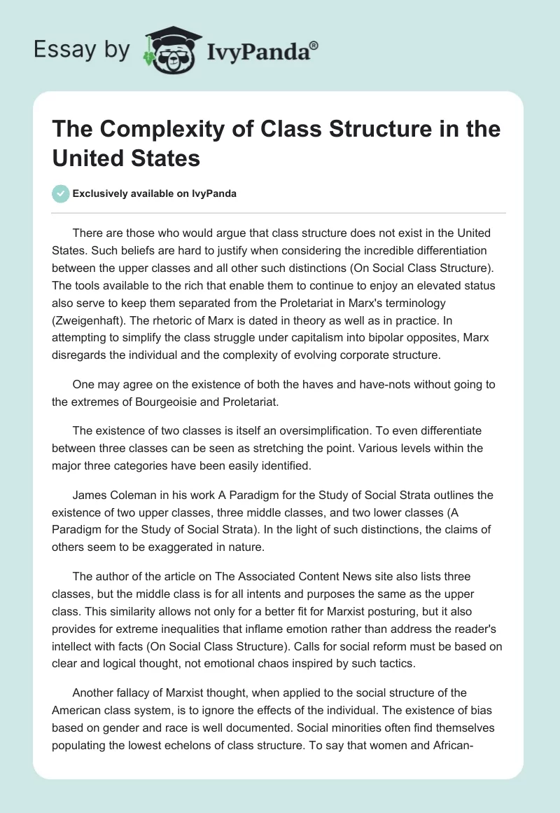 The Complexity of Class Structure in the United States. Page 1