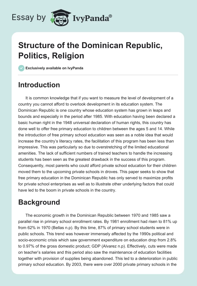 Structure of the Dominican Republic, Politics, Religion. Page 1