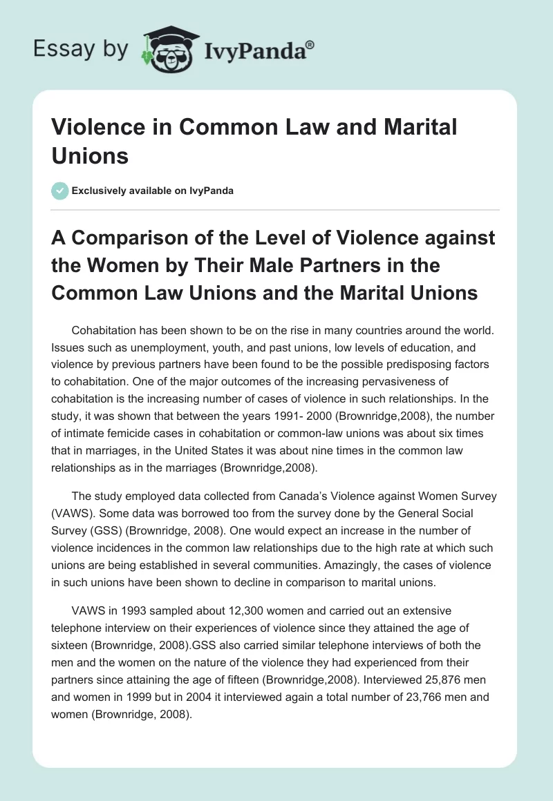Violence in Common Law and Marital Unions. Page 1