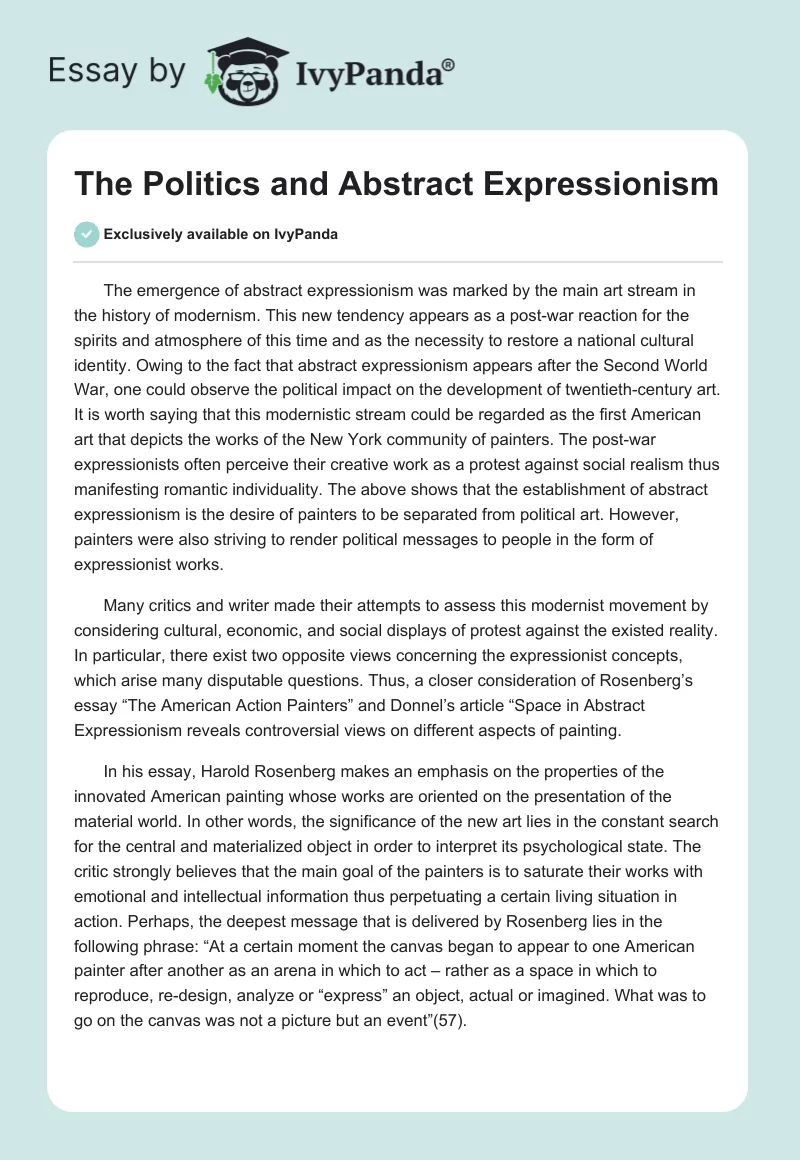 The Politics and Abstract Expressionism. Page 1
