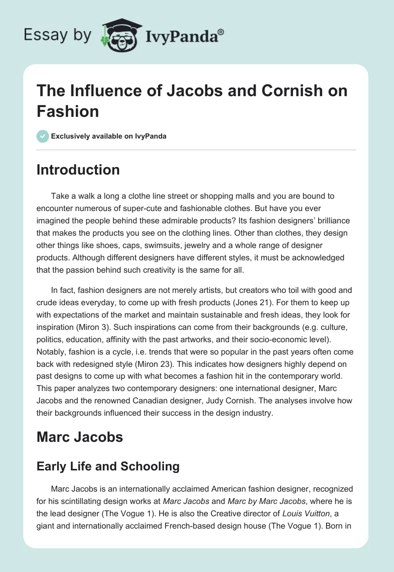 The Influence of Jacobs and Cornish on Fashion. Page 1