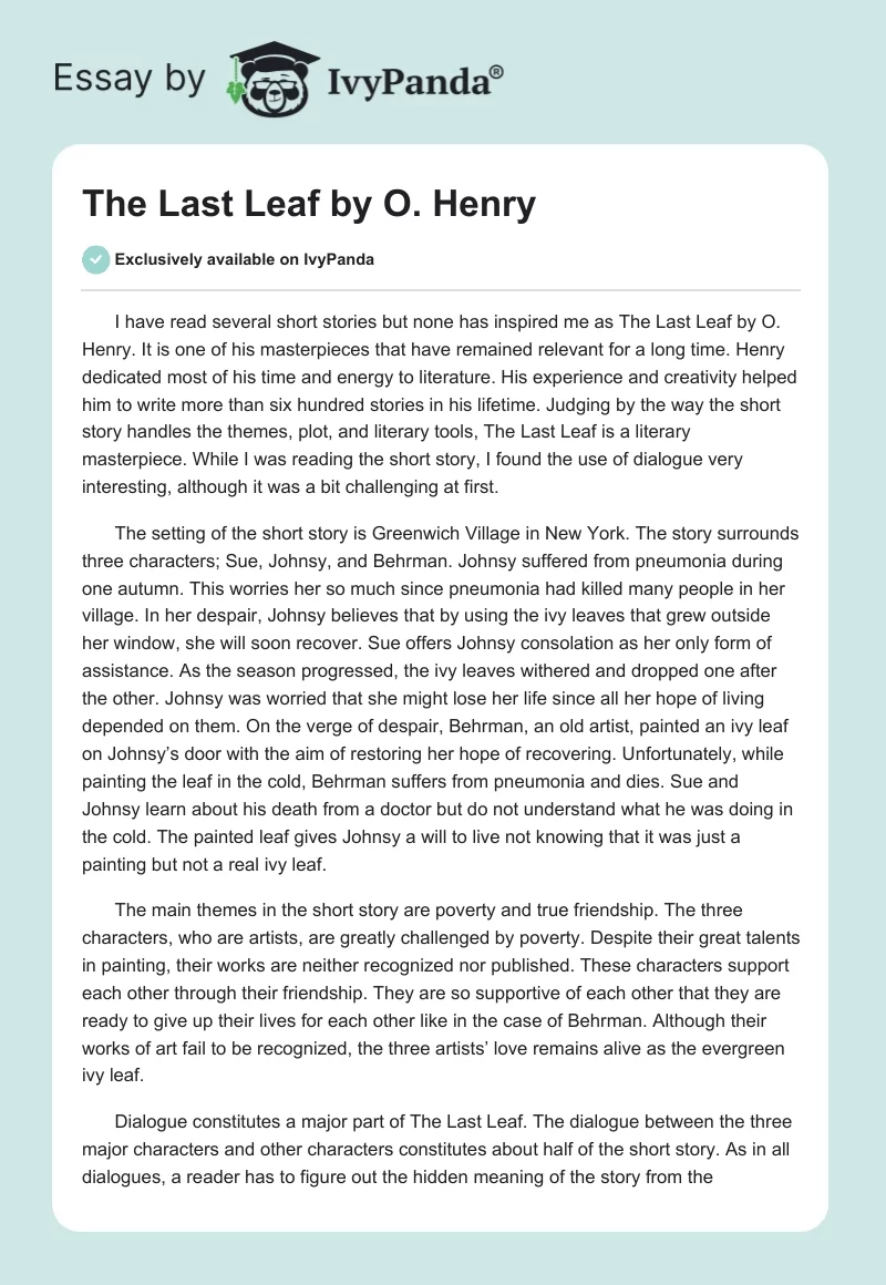 The Last Leaf by O. Henry. Page 1