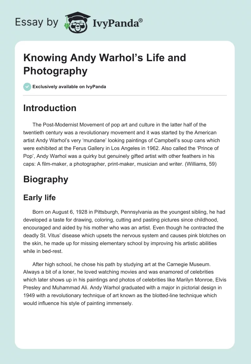 Knowing Andy Warhol’s Life and Photography. Page 1