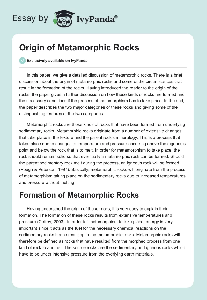 Origin of Metamorphic Rocks. Page 1
