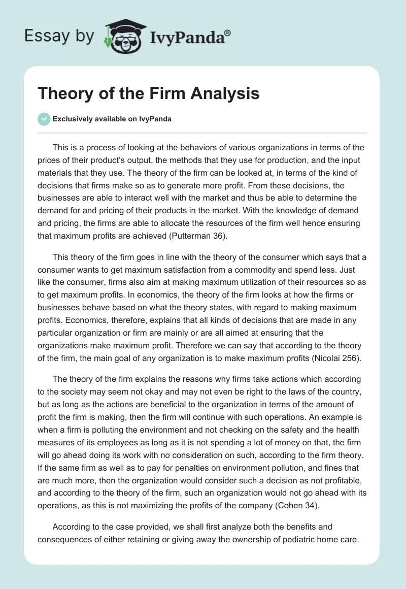 Theory of the Firm Analysis. Page 1