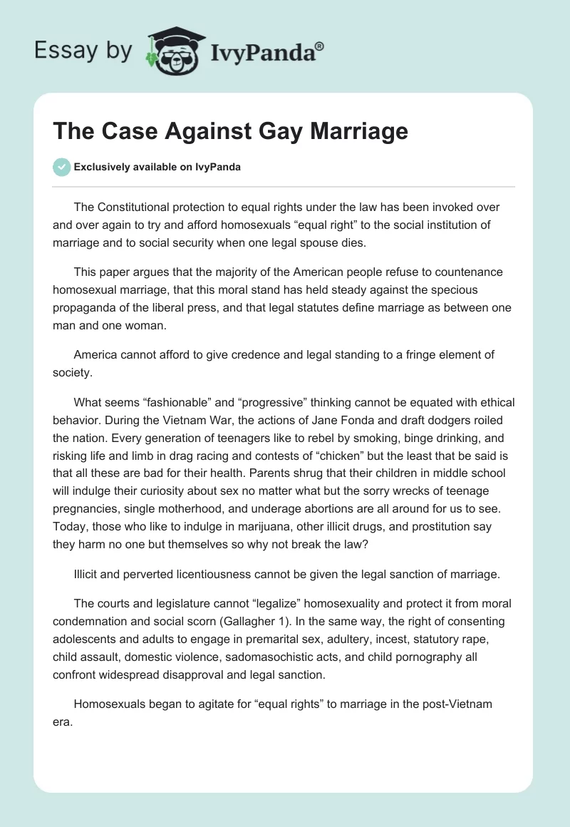 The Case Against Gay Marriage. Page 1