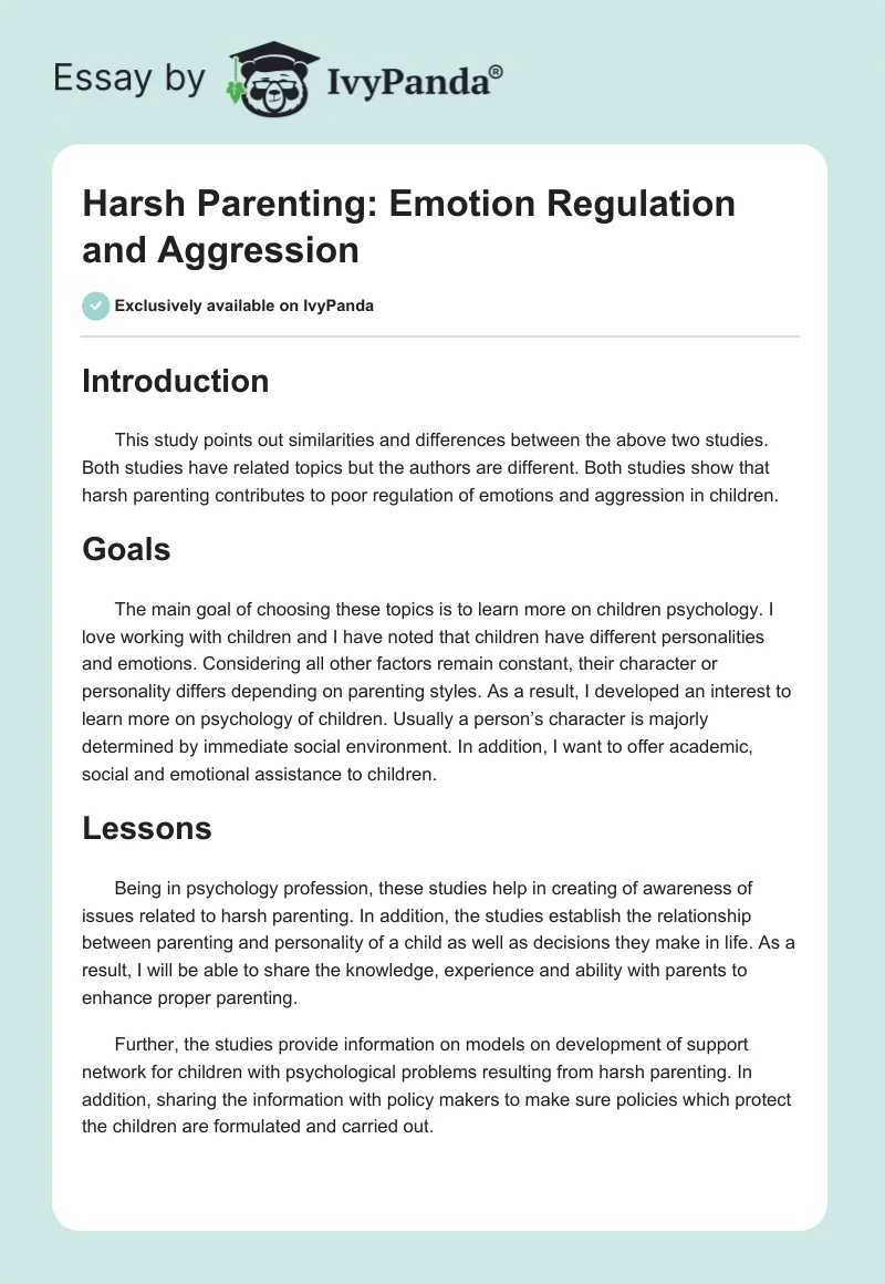 Harsh Parenting: Emotion Regulation and Aggression. Page 1