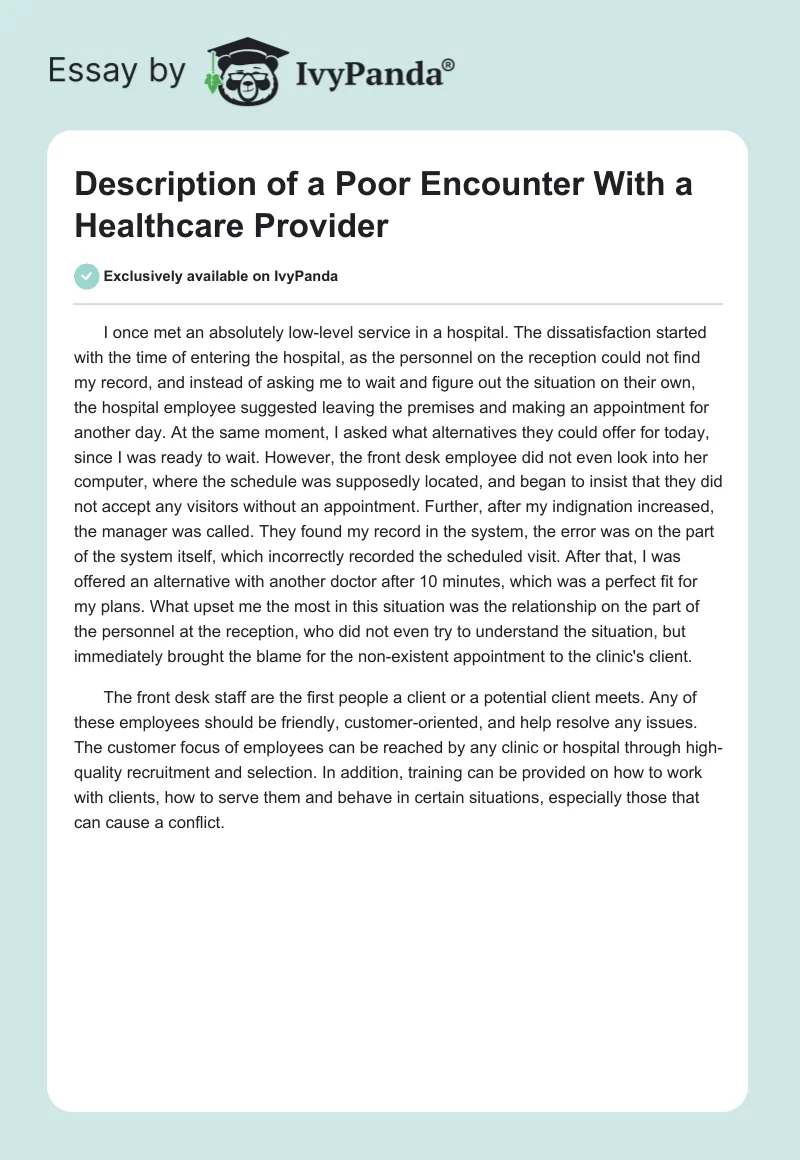 Description of a Poor Encounter With a Healthcare Provider. Page 1