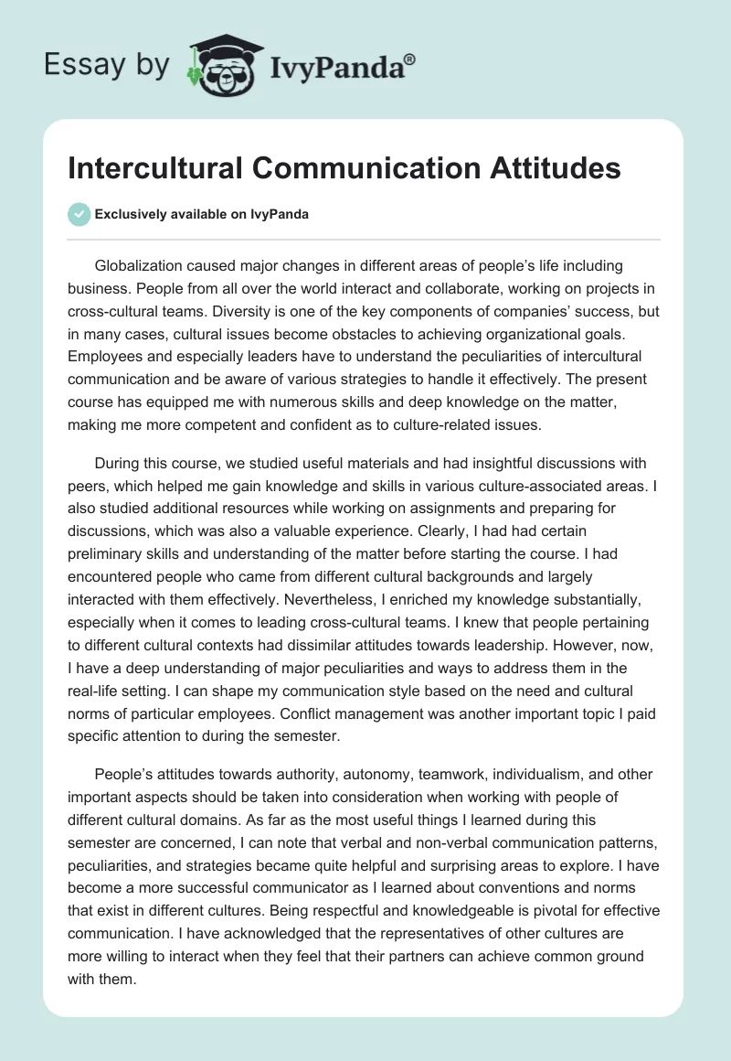 Intercultural Communication Attitudes. Page 1