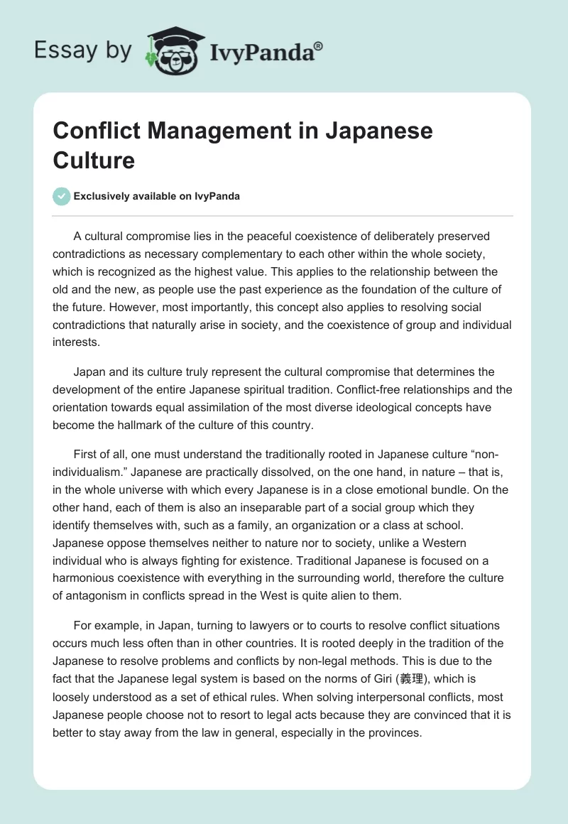 Conflict Management in Japanese Culture. Page 1
