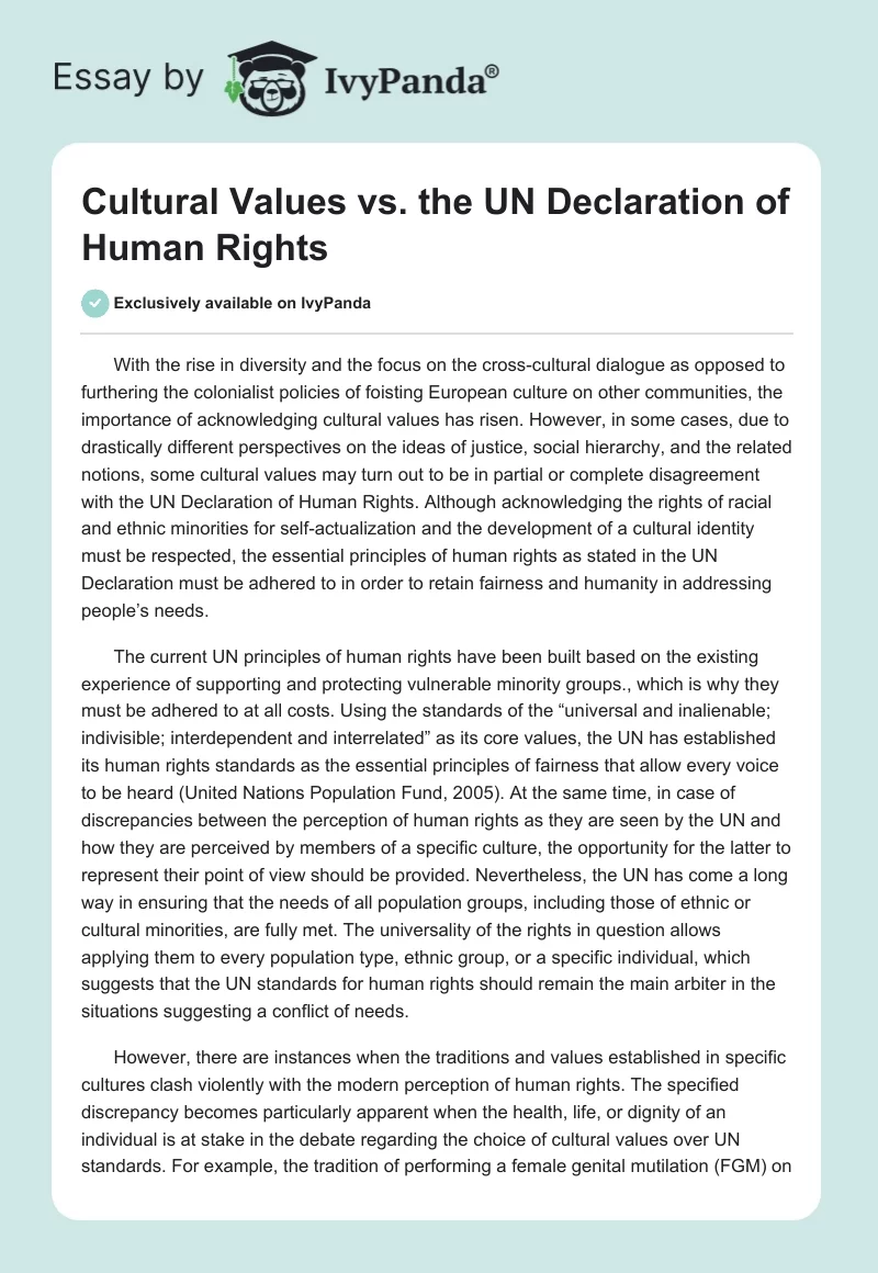 Cultural Values vs. the UN Declaration of Human Rights. Page 1