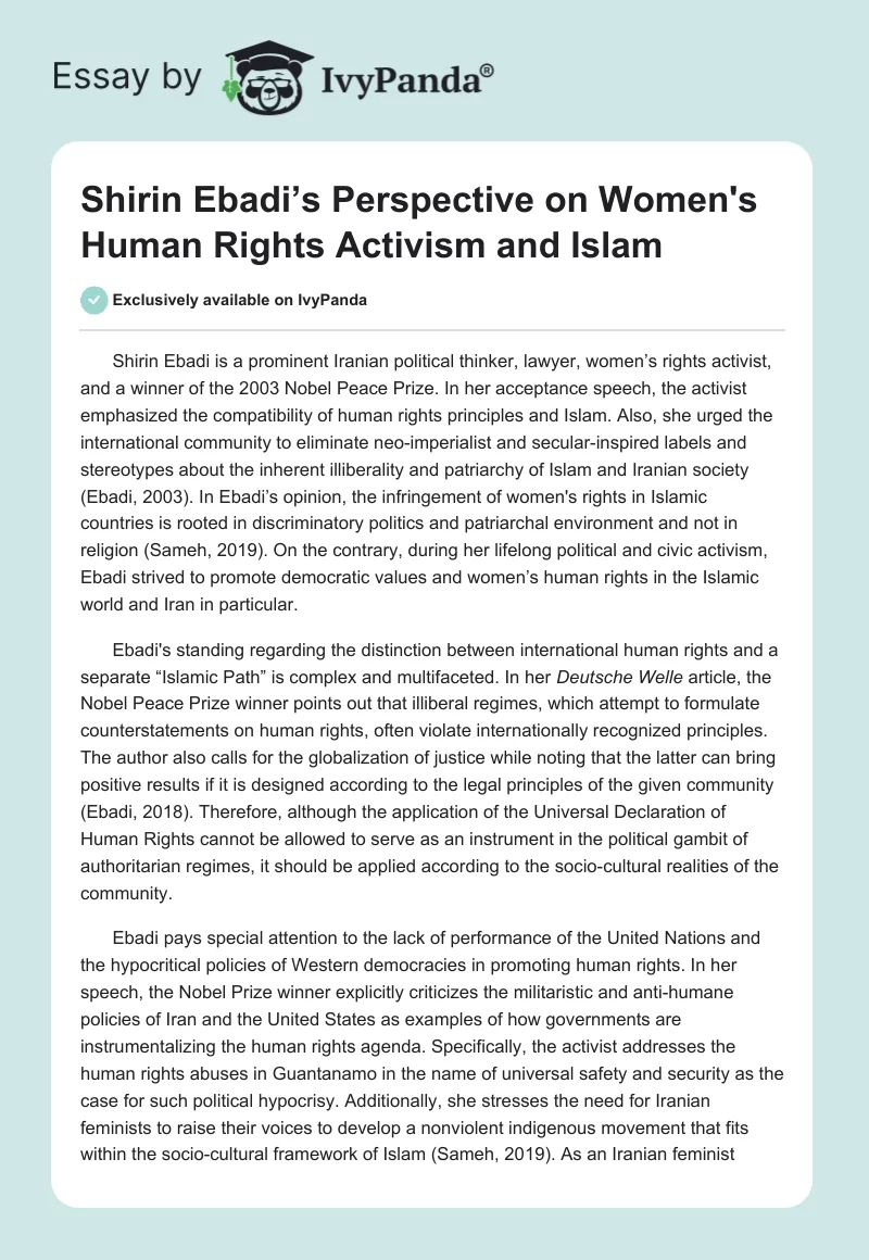 Shirin Ebadi’s Perspective on Women's Human Rights Activism and Islam. Page 1