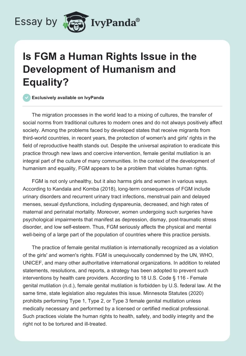 Is FGM a Human Rights Issue in the Development of Humanism and Equality?. Page 1
