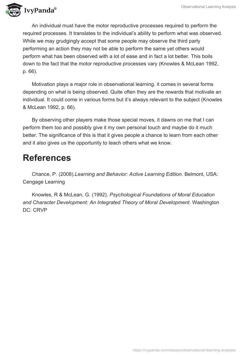 Observational Learning Analysis. Page 2