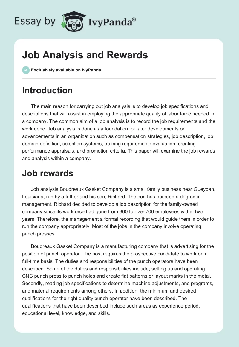 Job Analysis and Rewards. Page 1