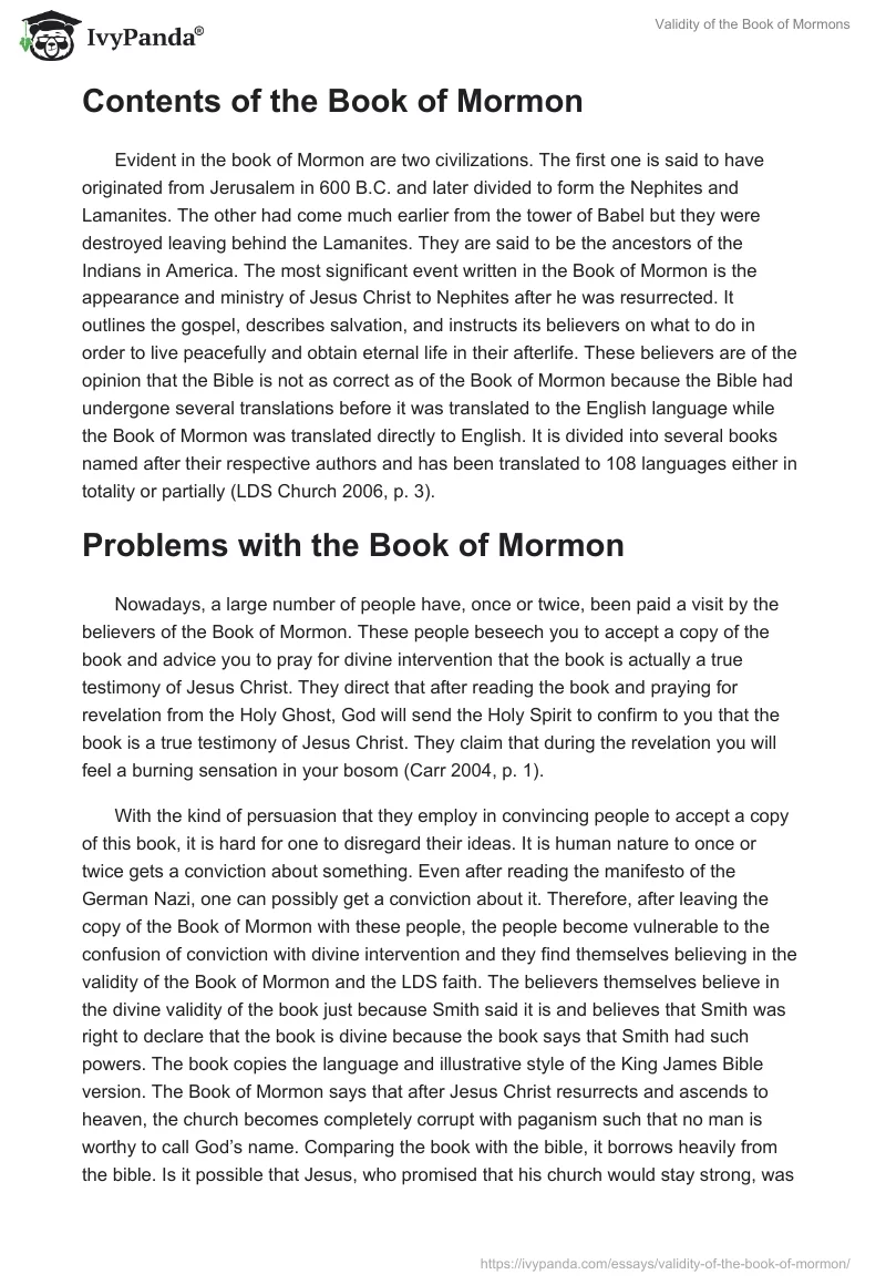 Validity of the Book of Mormons. Page 2