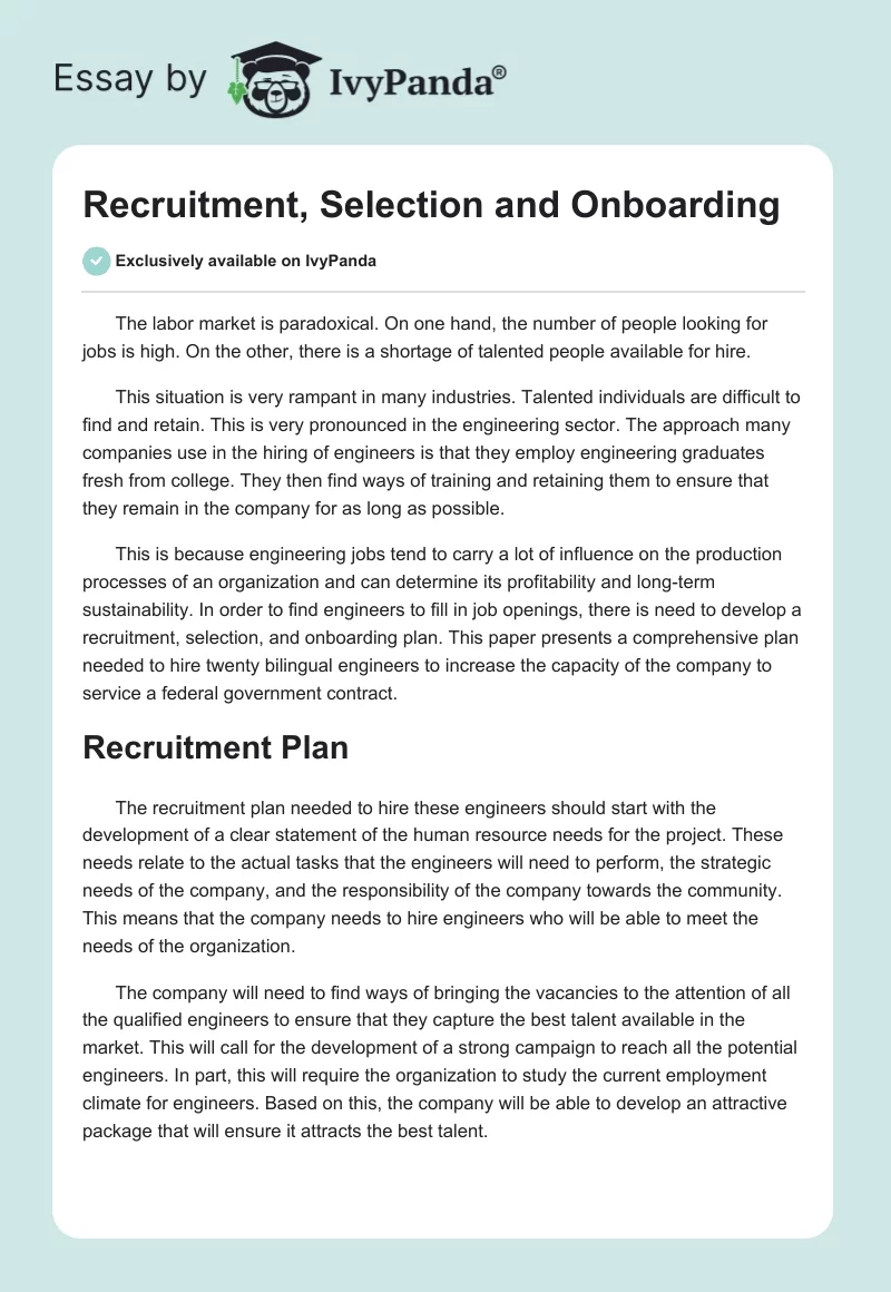 Recruitment, Selection and Onboarding. Page 1