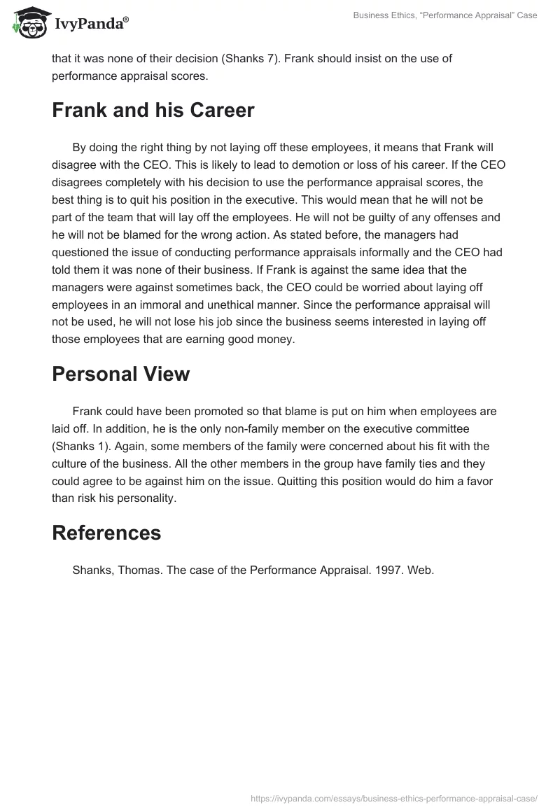 Business Ethics, “Performance Appraisal” Case. Page 2