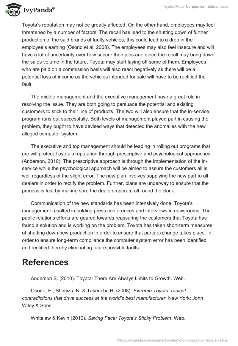 Toyota Motor Corporation: Ethical Issue. Page 2