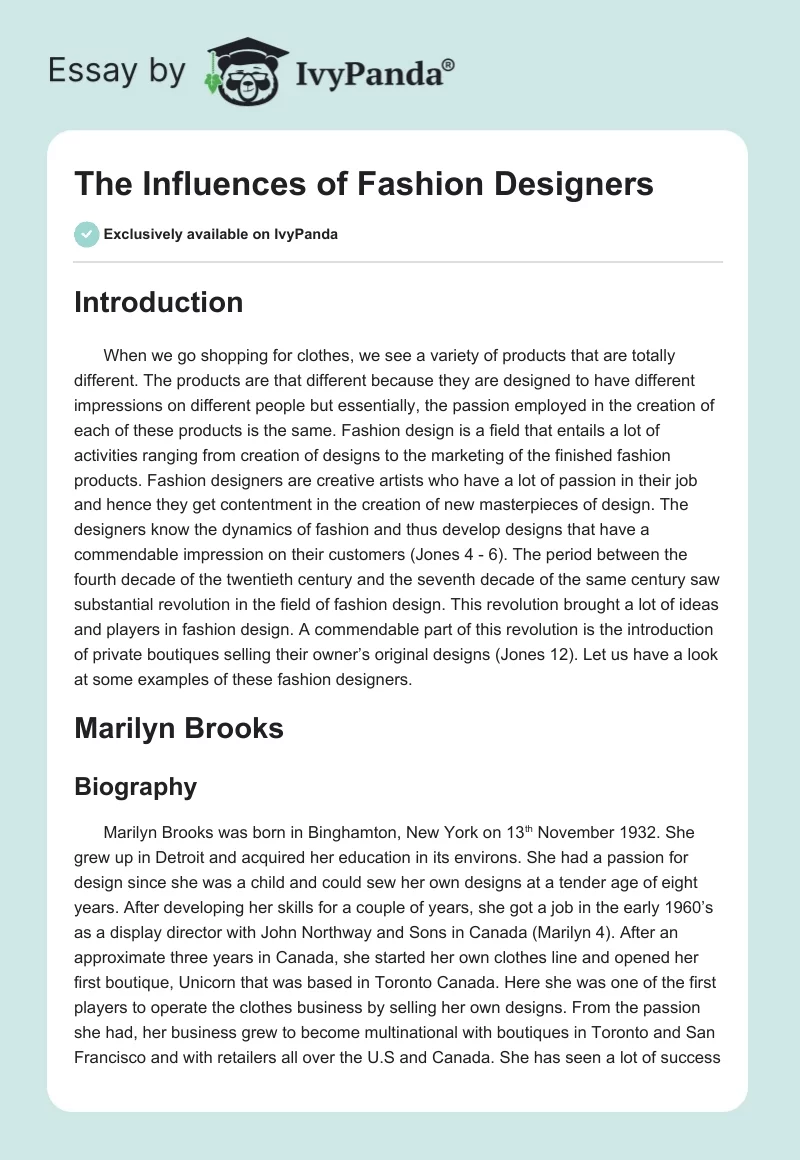 The Influences of Fashion Designers. Page 1