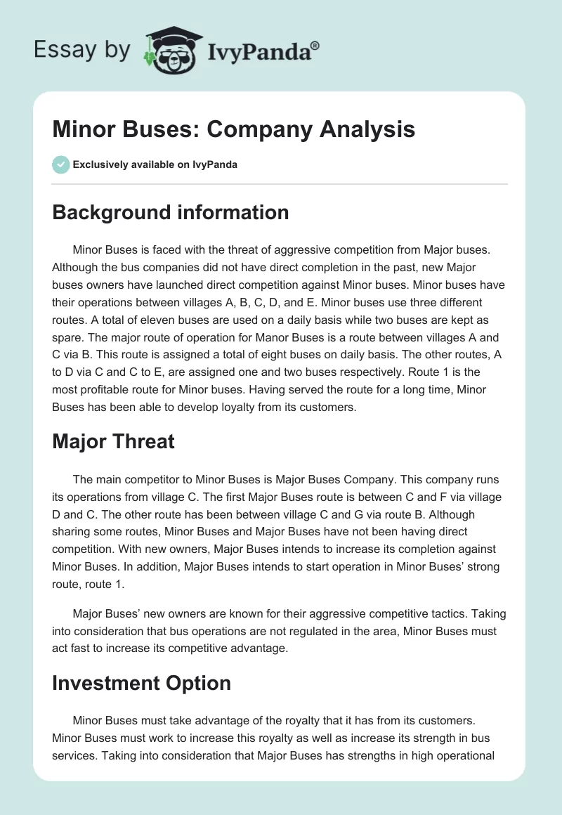 Minor Buses: Company Analysis. Page 1