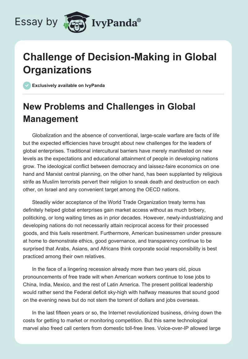 Challenge of Decision-Making in Global Organizations. Page 1