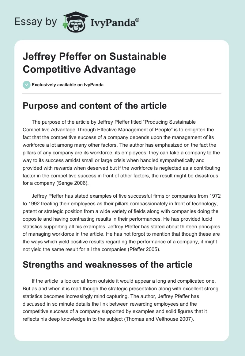 Jeffrey Pfeffer on Sustainable Competitive Advantage. Page 1