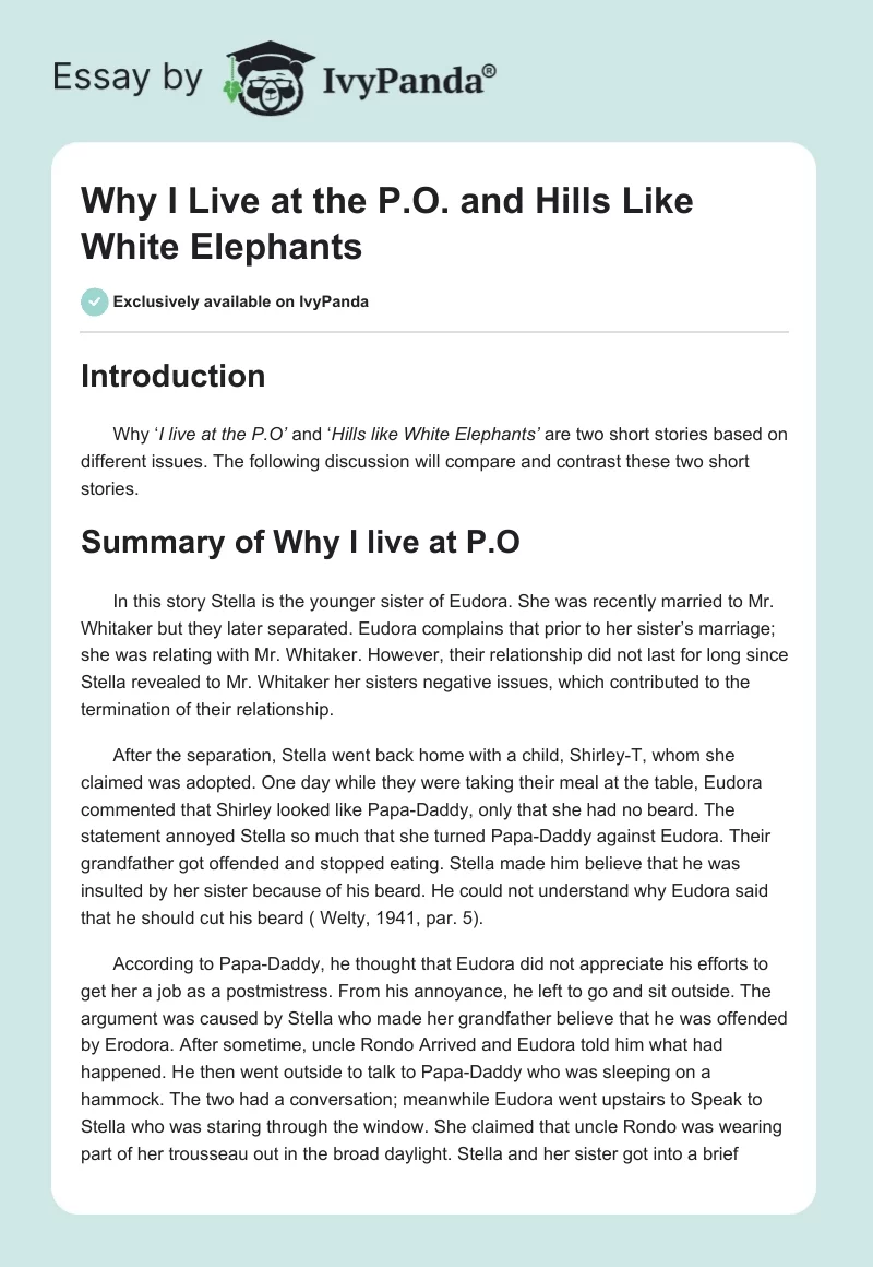 Why I Live at the P.O. and Hills Like White Elephants. Page 1