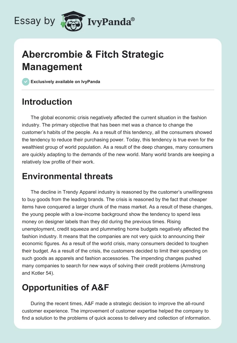 Abercrombie & Fitch Strategic Management. Page 1