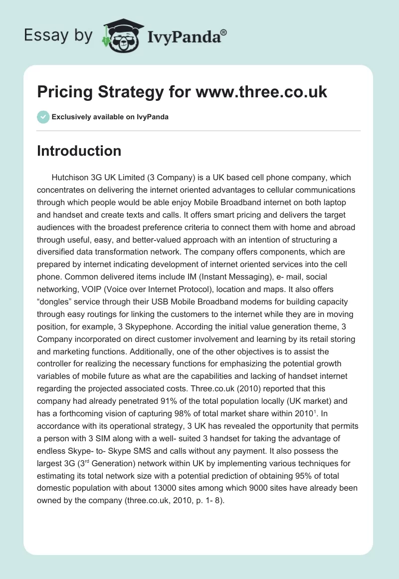 Pricing Strategy for www.three.co.uk. Page 1