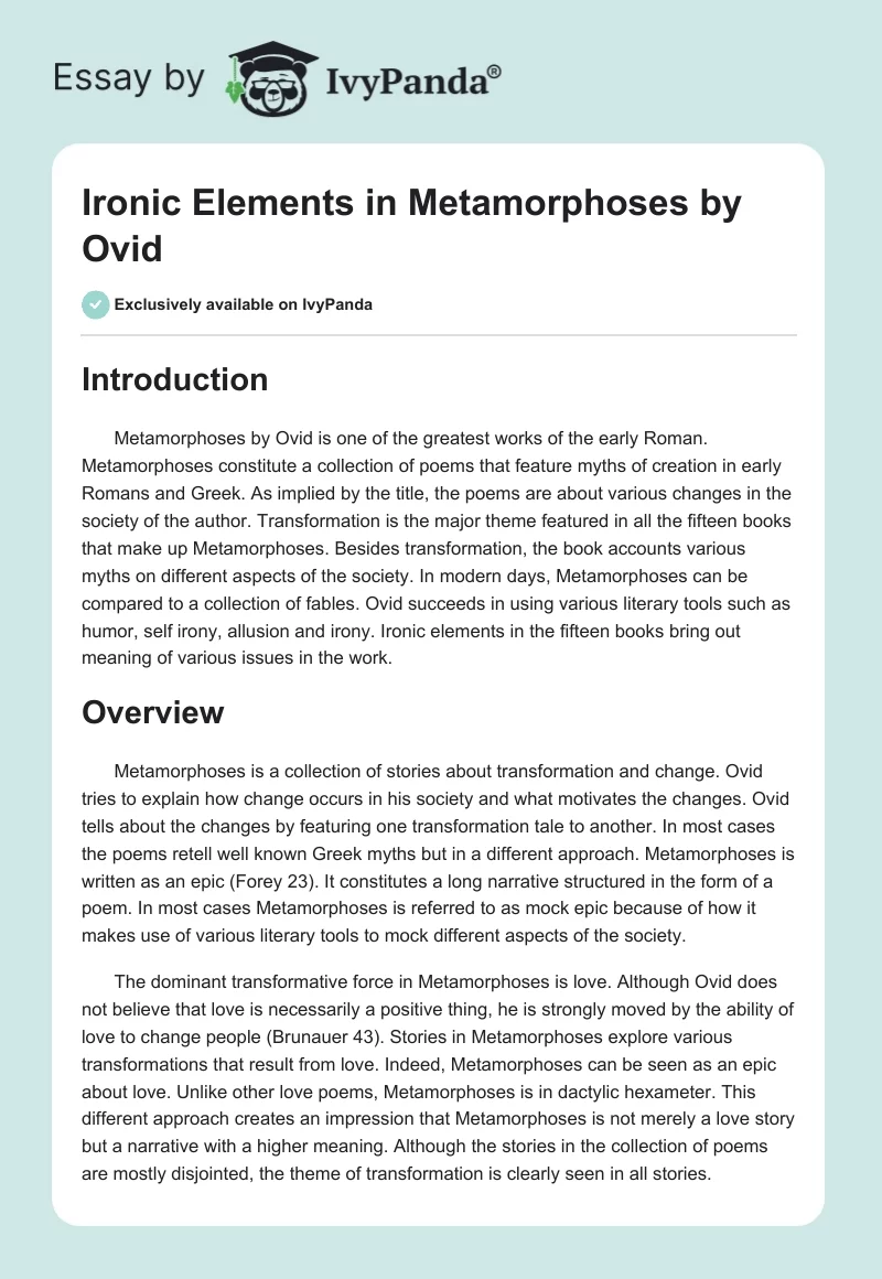 Ironic Elements in Metamorphoses by Ovid. Page 1