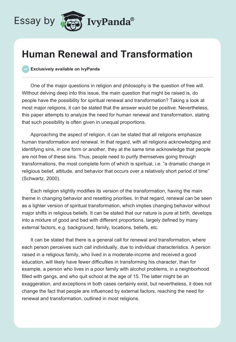 Human Renewal and Transformation. Page 1