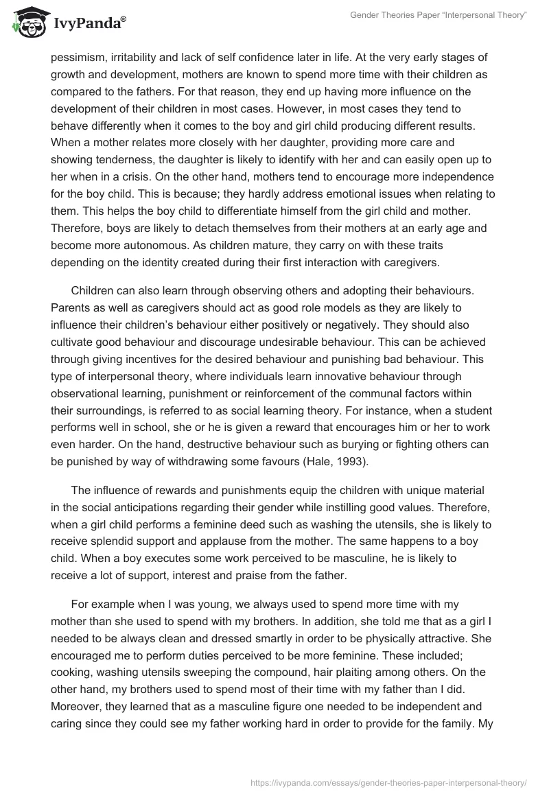 Gender Theories Paper “Interpersonal Theory”. Page 2