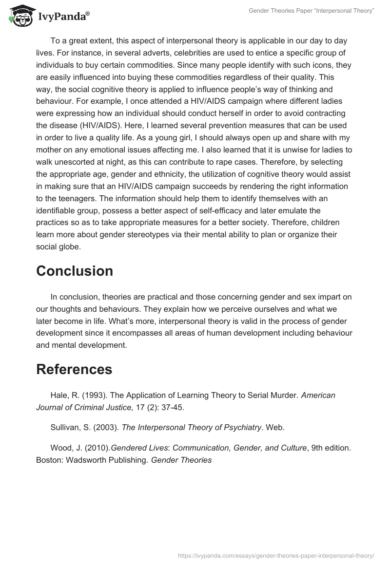 Gender Theories Paper “Interpersonal Theory”. Page 4