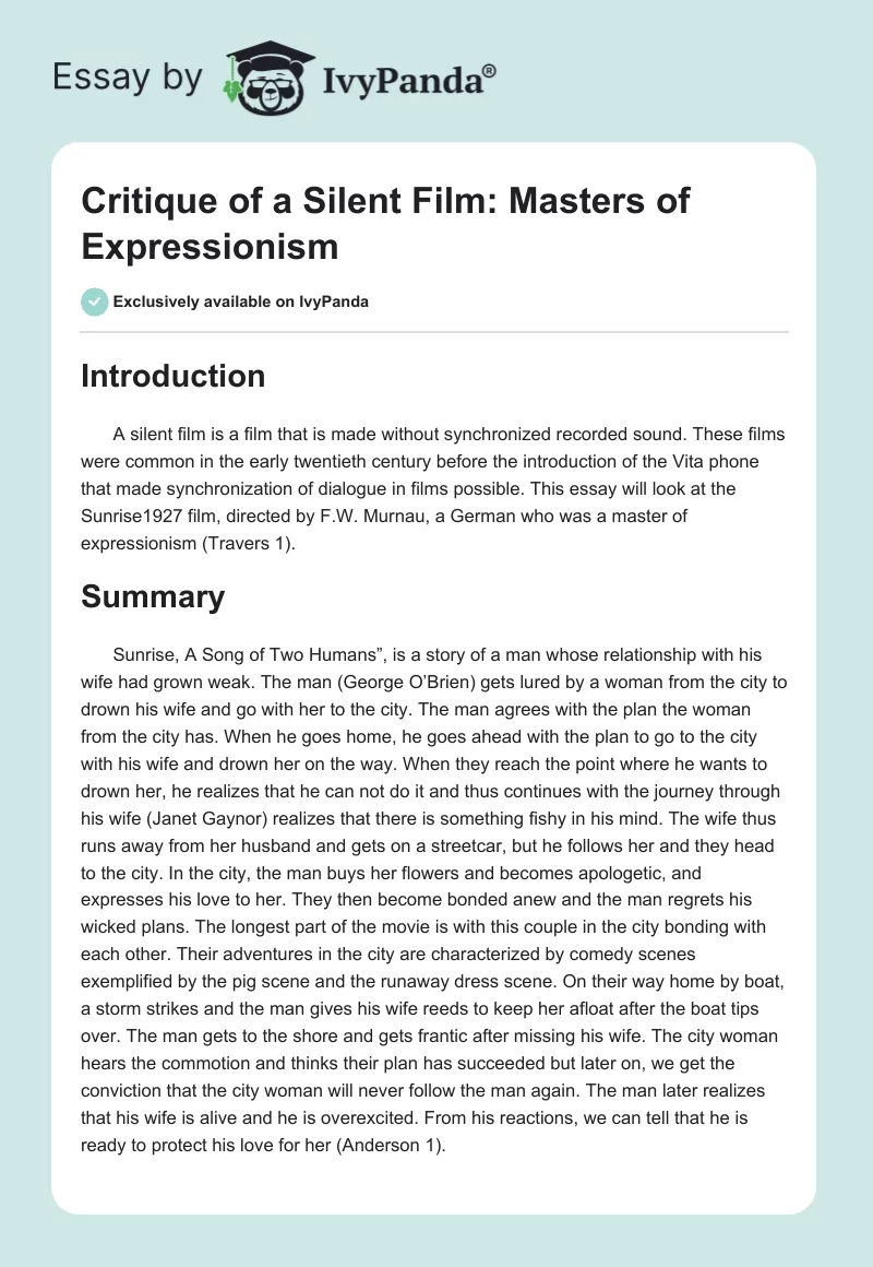 Critique of a Silent Film: Masters of Expressionism. Page 1