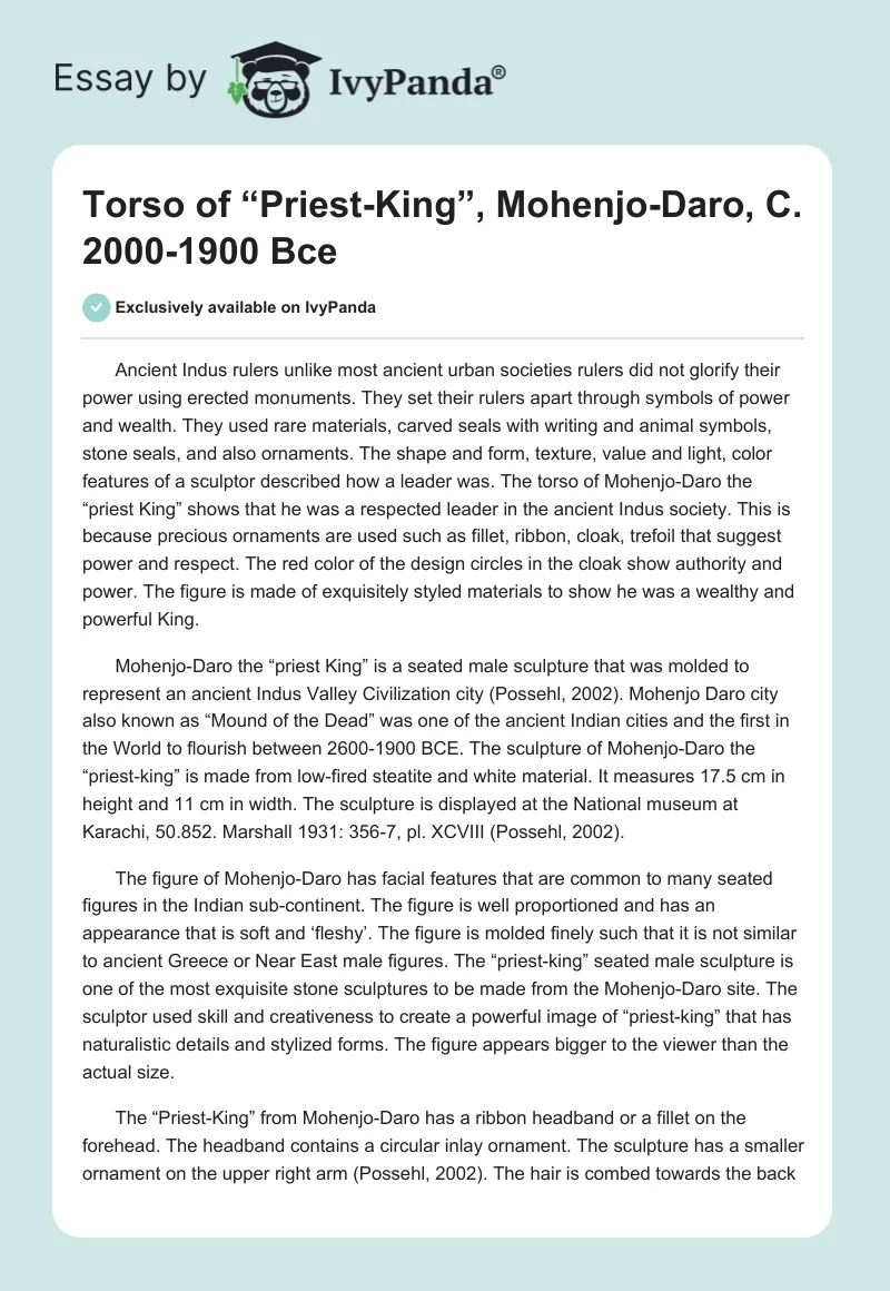 Torso of “Priest-King”, Mohenjo-Daro, C. 2000-1900 Bce. Page 1
