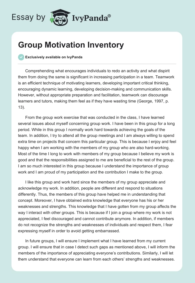 Group Motivation Inventory. Page 1