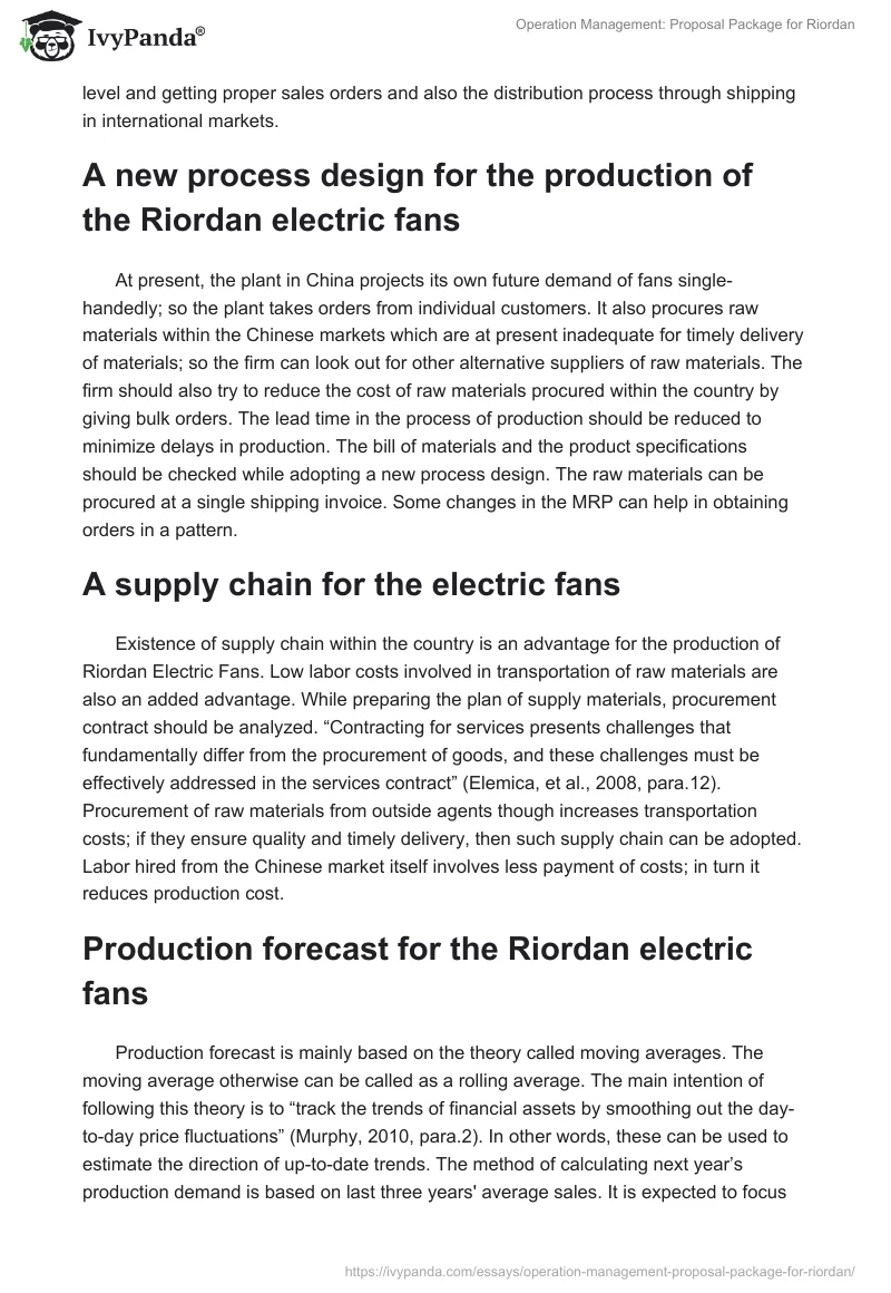 Operation Management: Proposal Package for Riordan. Page 2
