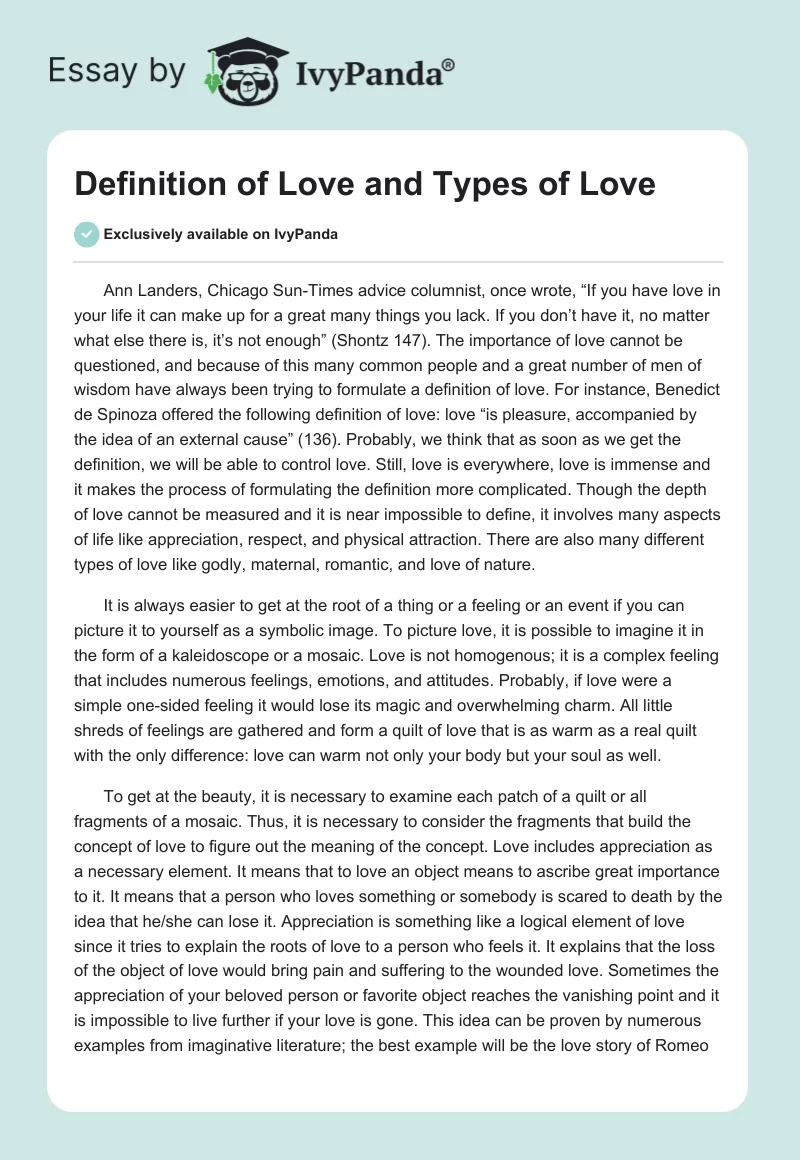 Definition of Love and Types of Love. Page 1